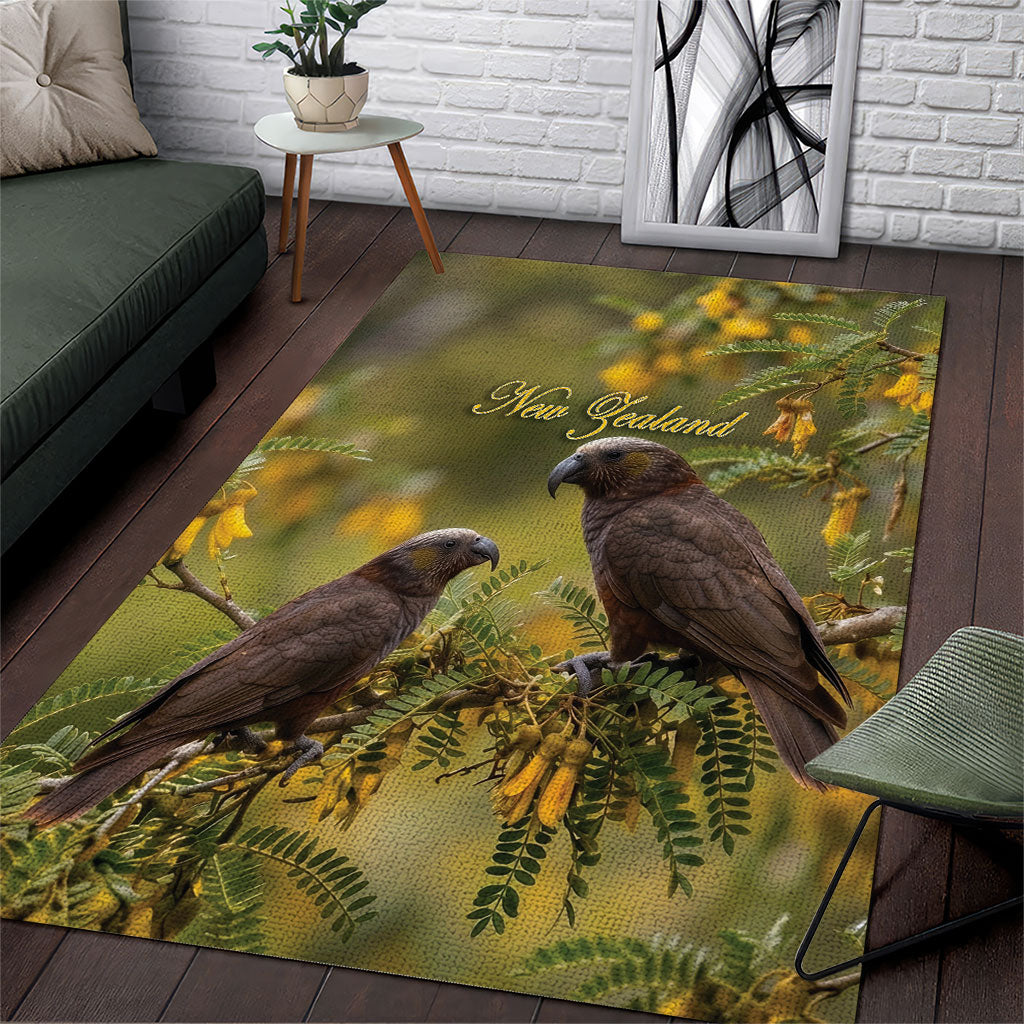 New Zealand Kaka Bird Area Rug Kowhai Flower Landscape Style LT22 Green - Polynesian Pride