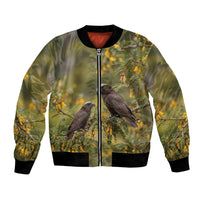 New Zealand Kaka Bird Bomber Jacket Kowhai Flower Landscape Style LT22 Unisex Green - Polynesian Pride