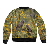 New Zealand Kaka Bird Bomber Jacket Kowhai Flower Landscape Style LT22 - Polynesian Pride