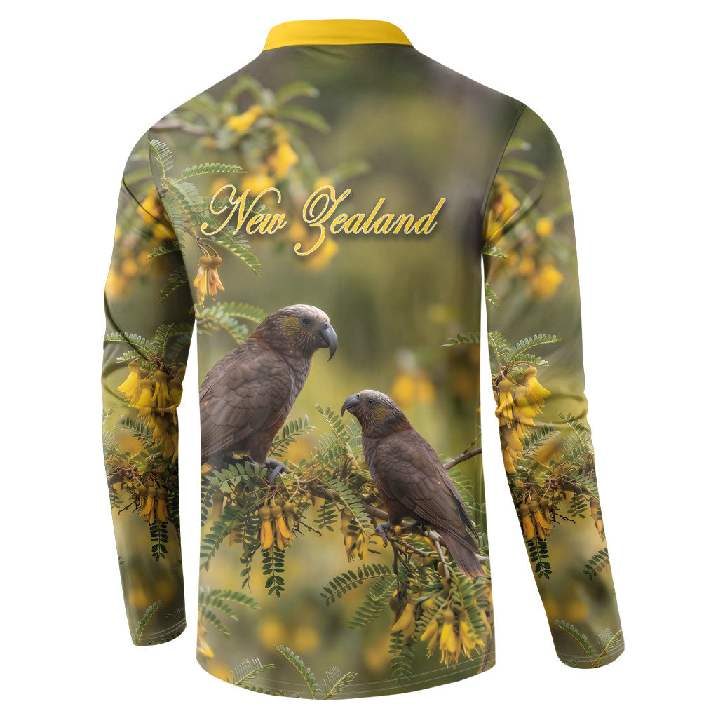 New Zealand Kaka Bird Button Sweatshirt Kowhai Flower Landscape Style LT22 - Polynesian Pride