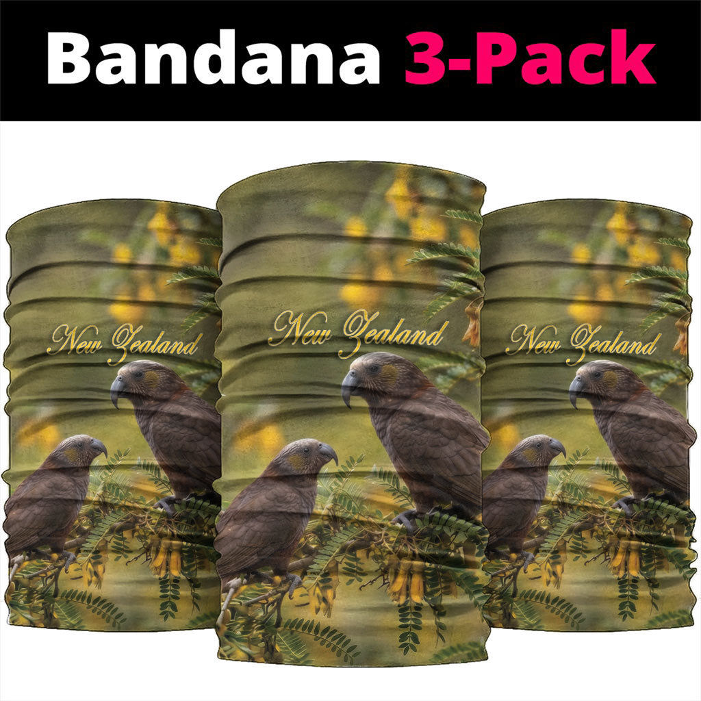 New Zealand Kaka Bird Neck Gaiter Kowhai Flower Landscape Style LT22 package One Size: 25*50cm Green - Polynesian Pride