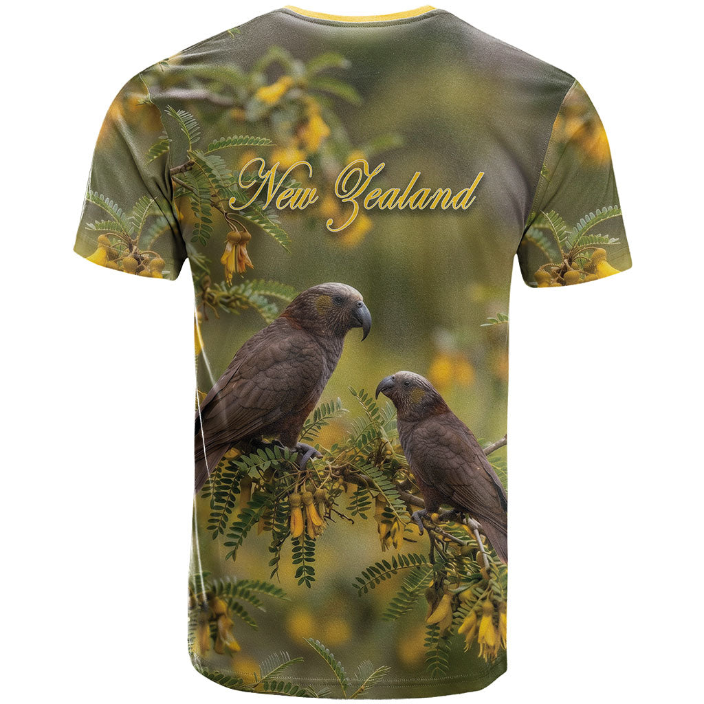 New Zealand Kaka Bird T Shirt Kowhai Flower Landscape Style LT22 - Polynesian Pride