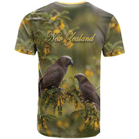 New Zealand Kaka Bird T Shirt Kowhai Flower Landscape Style LT22 - Polynesian Pride