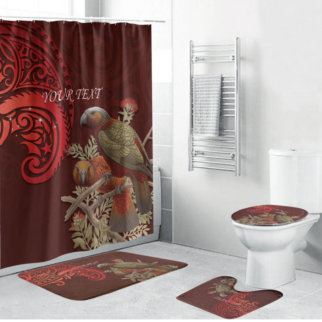 New Zealand Kaka Bird Personalised Bathroom Set Pohutukawa Matariki Maori Pattern LT22 Bathroom Set (4 pcs) Red - Polynesian Pride