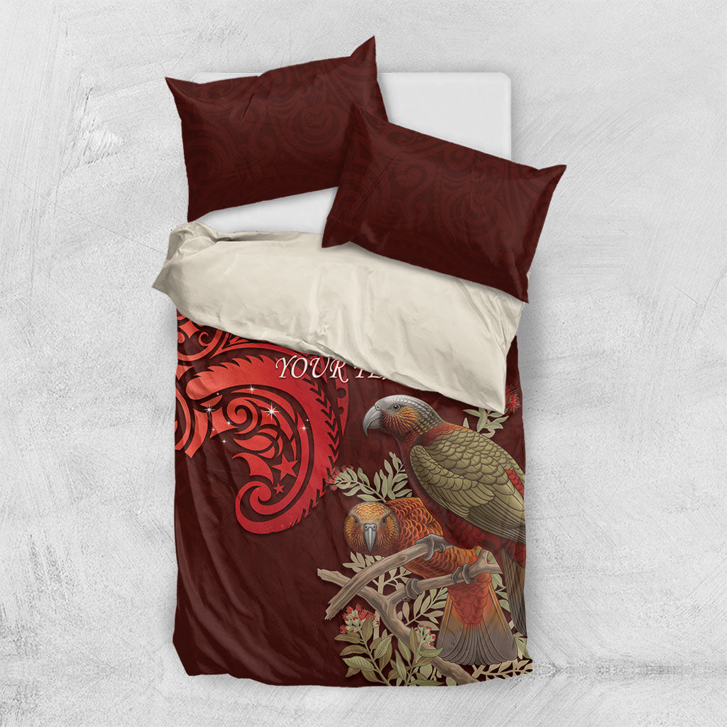New Zealand Kaka Bird Personalised Bedding Set Pohutukawa Matariki Maori Pattern LT22 US Twin 172cm x 218cm Red - Polynesian Pride