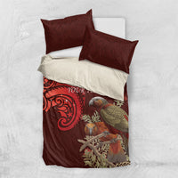 New Zealand Kaka Bird Personalised Bedding Set Pohutukawa Matariki Maori Pattern LT22 US Twin 172cm x 218cm Red - Polynesian Pride