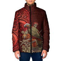 New Zealand Kaka Bird Personalised Padded Jacket Pohutukawa Matariki Maori Pattern LT22 Men Red - Polynesian Pride