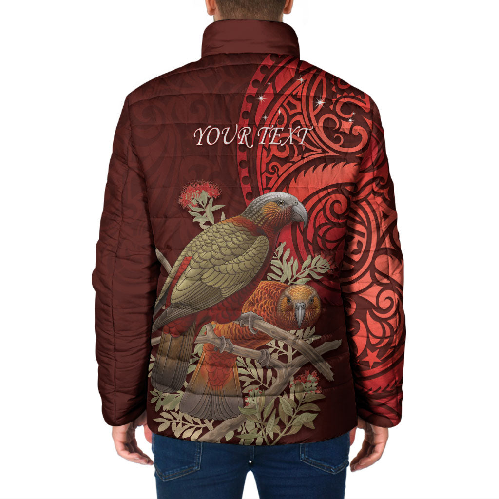New Zealand Kaka Bird Personalised Padded Jacket Pohutukawa Matariki Maori Pattern LT22 - Polynesian Pride