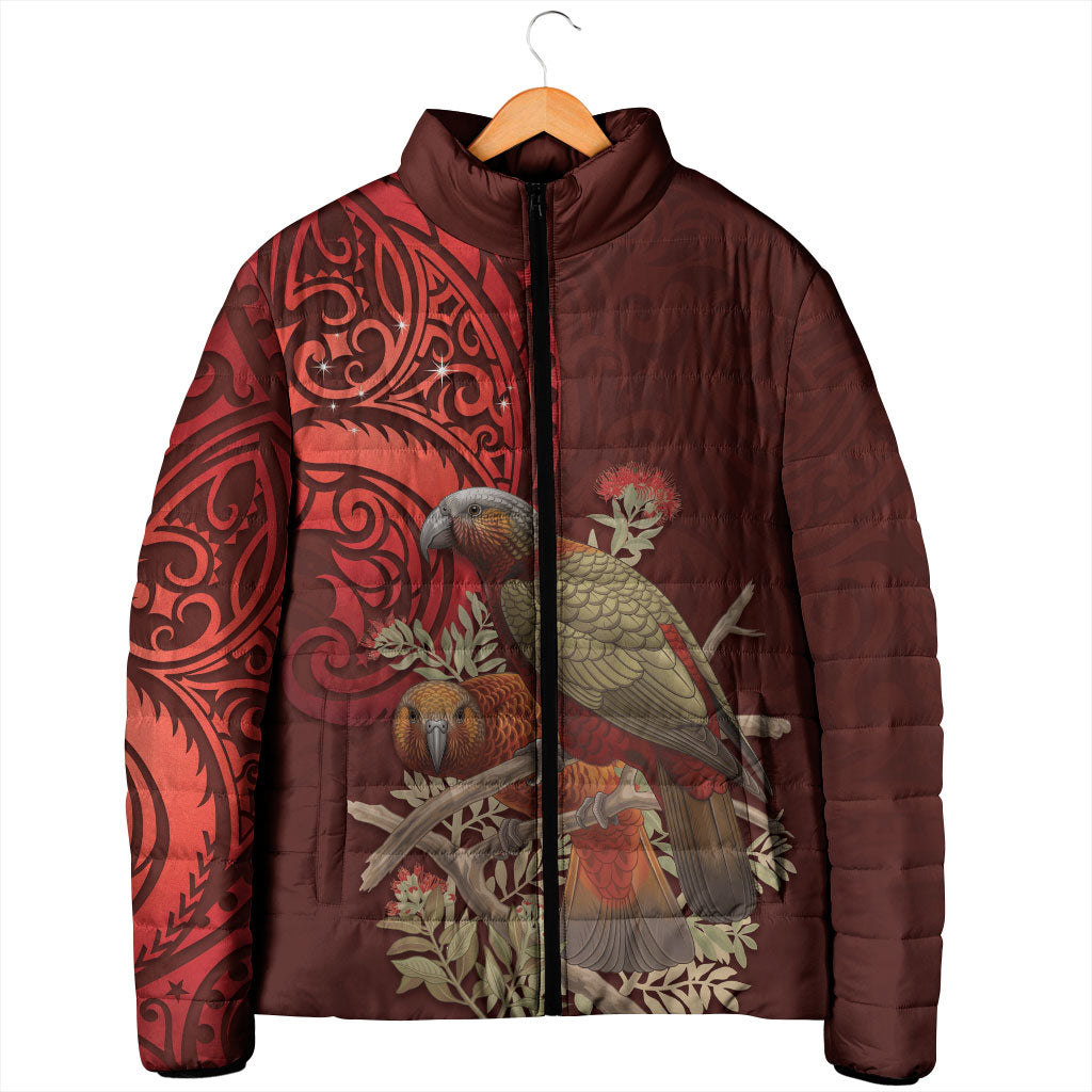 New Zealand Kaka Bird Personalised Padded Jacket Pohutukawa Matariki Maori Pattern LT22 - Polynesian Pride