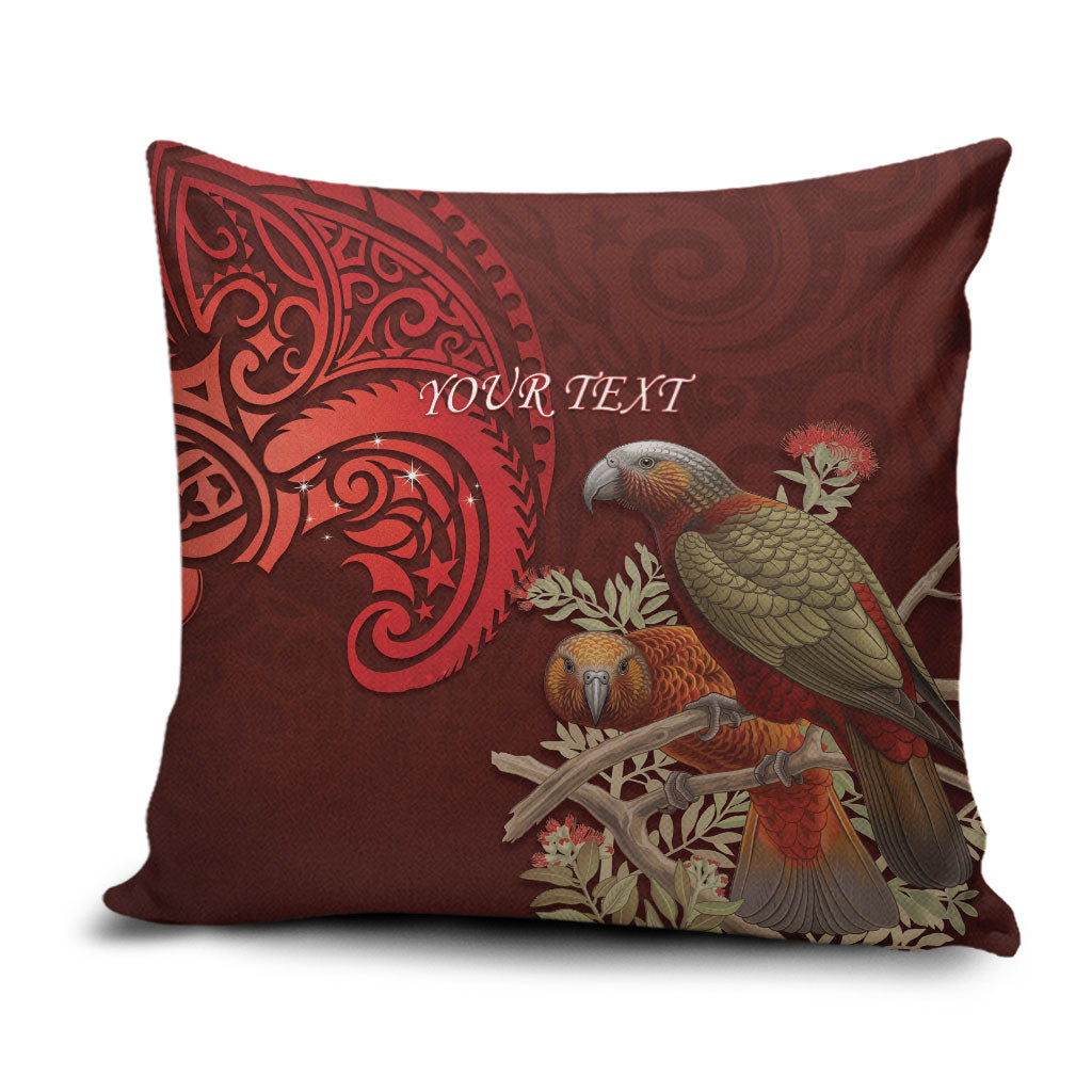 New Zealand Kaka Bird Personalised Pillow Cover Pohutukawa Matariki Maori Pattern LT22 Red - Polynesian Pride