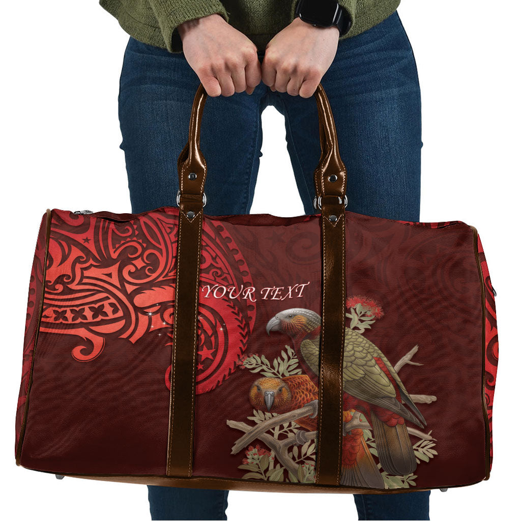 New Zealand Kaka Bird Personalised Travel Bag Pohutukawa Matariki Maori Pattern LT22 Red - Polynesian Pride