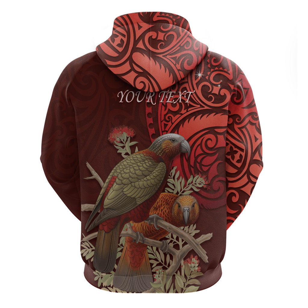 New Zealand Kaka Bird Personalised Zip Hoodie Pohutukawa Matariki Maori Pattern LT22 - Polynesian Pride