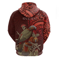 New Zealand Kaka Bird Personalised Zip Hoodie Pohutukawa Matariki Maori Pattern LT22 - Polynesian Pride