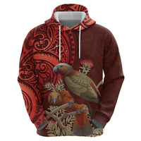 New Zealand Kaka Bird Personalised Zip Hoodie Pohutukawa Matariki Maori Pattern LT22 - Polynesian Pride
