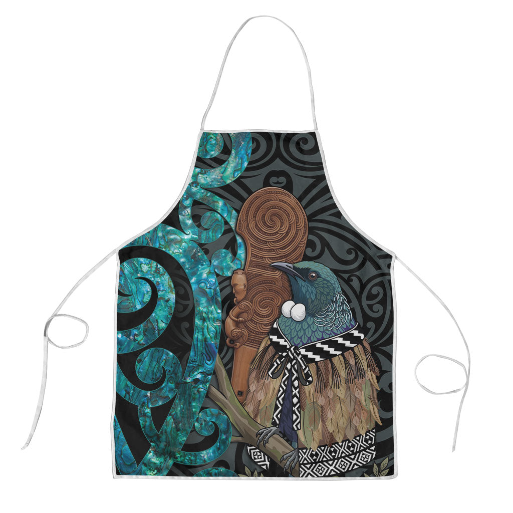 New Zealand Tui Bird Wahaika Apron Maori Weapon Paua Shell Koru Pattern LT22 Black - Polynesian Pride
