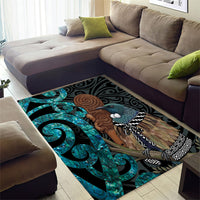 New Zealand Tui Bird Wahaika Area Rug Maori Weapon Paua Shell Koru Pattern LT22 - Polynesian Pride