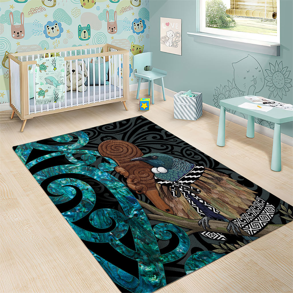 New Zealand Tui Bird Wahaika Area Rug Maori Weapon Paua Shell Koru Pattern LT22 - Polynesian Pride