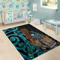 New Zealand Tui Bird Wahaika Area Rug Maori Weapon Paua Shell Koru Pattern LT22 - Polynesian Pride