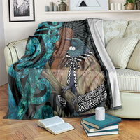 New Zealand Tui Bird Wahaika Blanket Maori Weapon Paua Shell Koru Pattern LT22 Black - Polynesian Pride