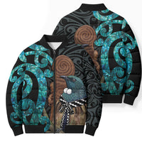 New Zealand Tui Bird Wahaika Bomber Puffer Jacket Maori Weapon Paua Shell Koru Pattern LT22 - Polynesian Pride