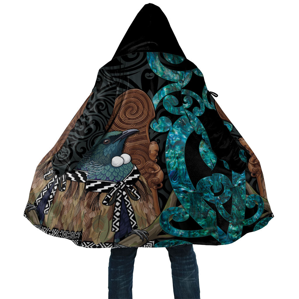 New Zealand Tui Bird Wahaika Cloak Maori Weapon Paua Shell Koru Pattern LT22 Unisex Black - Polynesian Pride