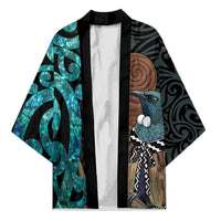 New Zealand Tui Bird Wahaika Kimono Maori Weapon Paua Shell Koru Pattern LT22 Unisex Black - Polynesian Pride