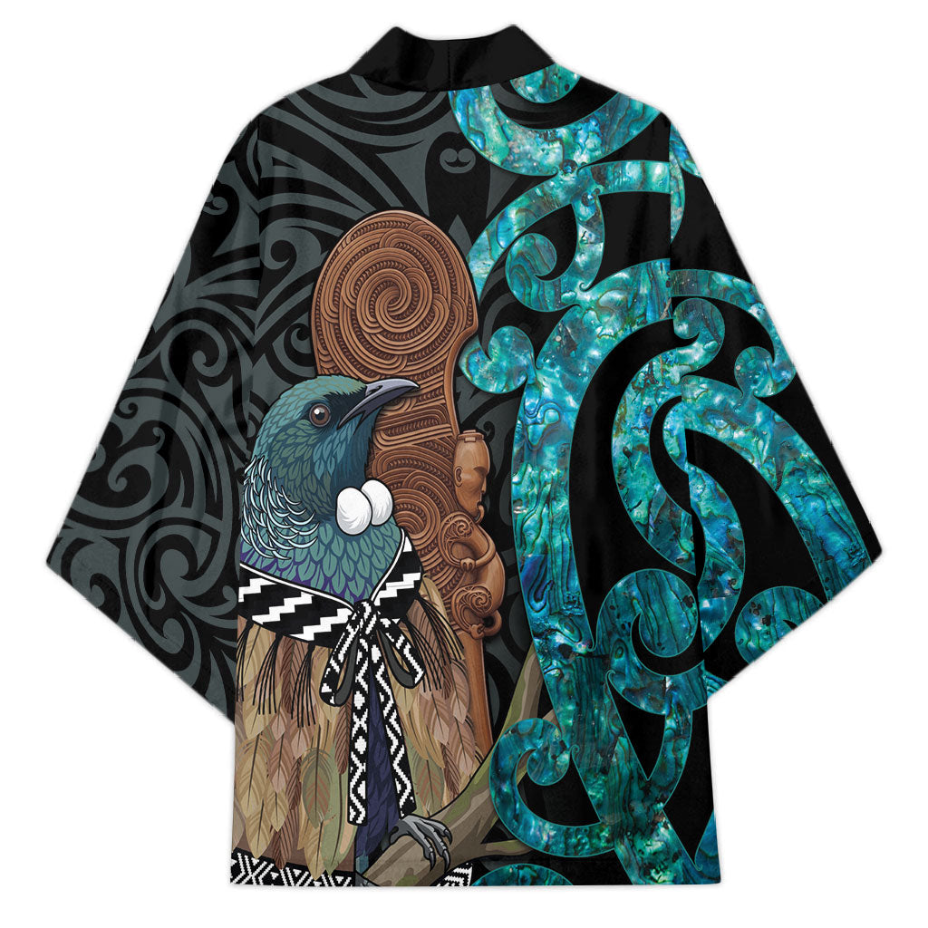 New Zealand Tui Bird Wahaika Kimono Maori Weapon Paua Shell Koru Pattern LT22 - Polynesian Pride