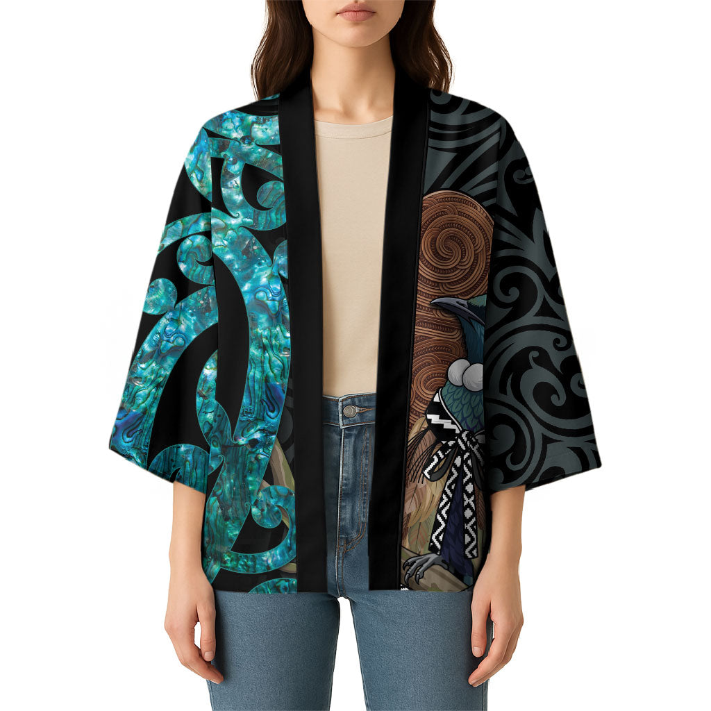 New Zealand Tui Bird Wahaika Kimono Maori Weapon Paua Shell Koru Pattern LT22 - Polynesian Pride