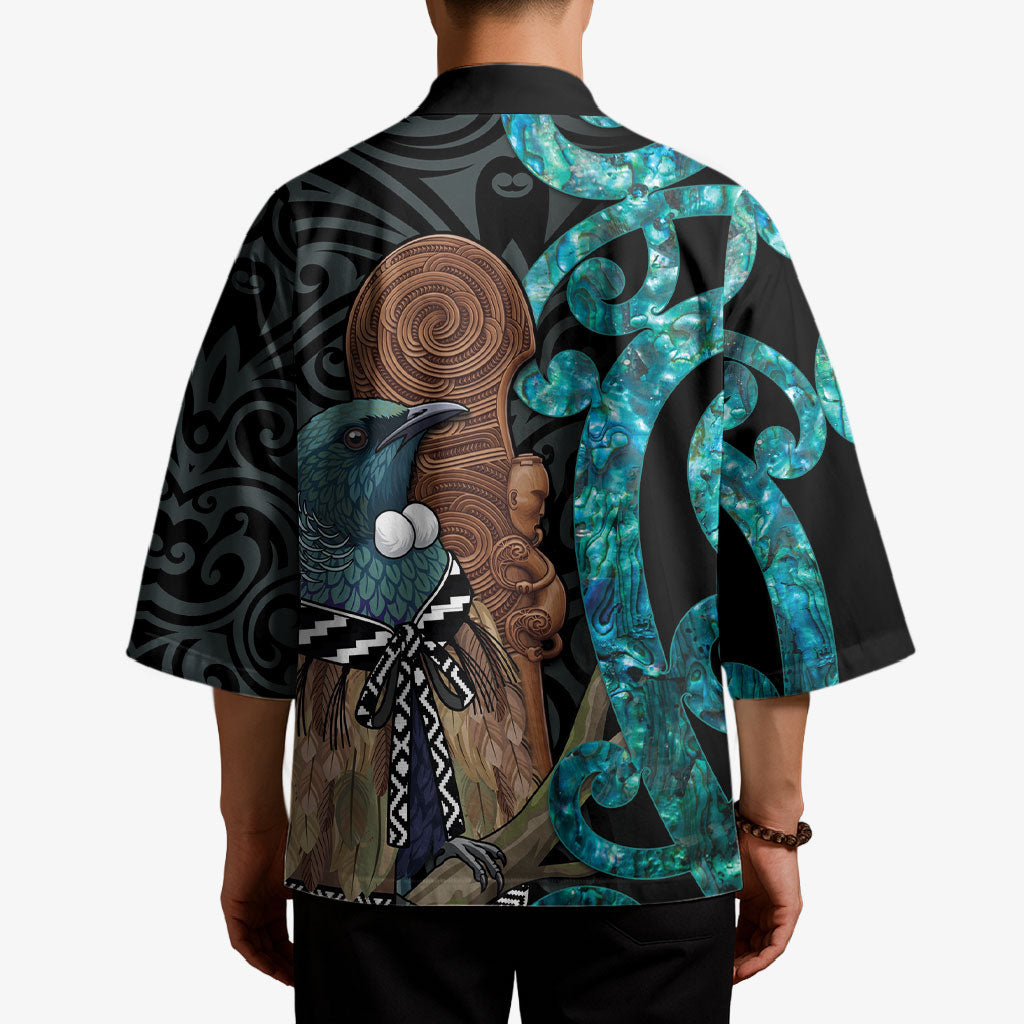 New Zealand Tui Bird Wahaika Kimono Maori Weapon Paua Shell Koru Pattern LT22 - Polynesian Pride