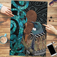 New Zealand Tui Bird Wahaika Puzzle Maori Weapon Paua Shell Koru Pattern LT22 Black - Polynesian Pride