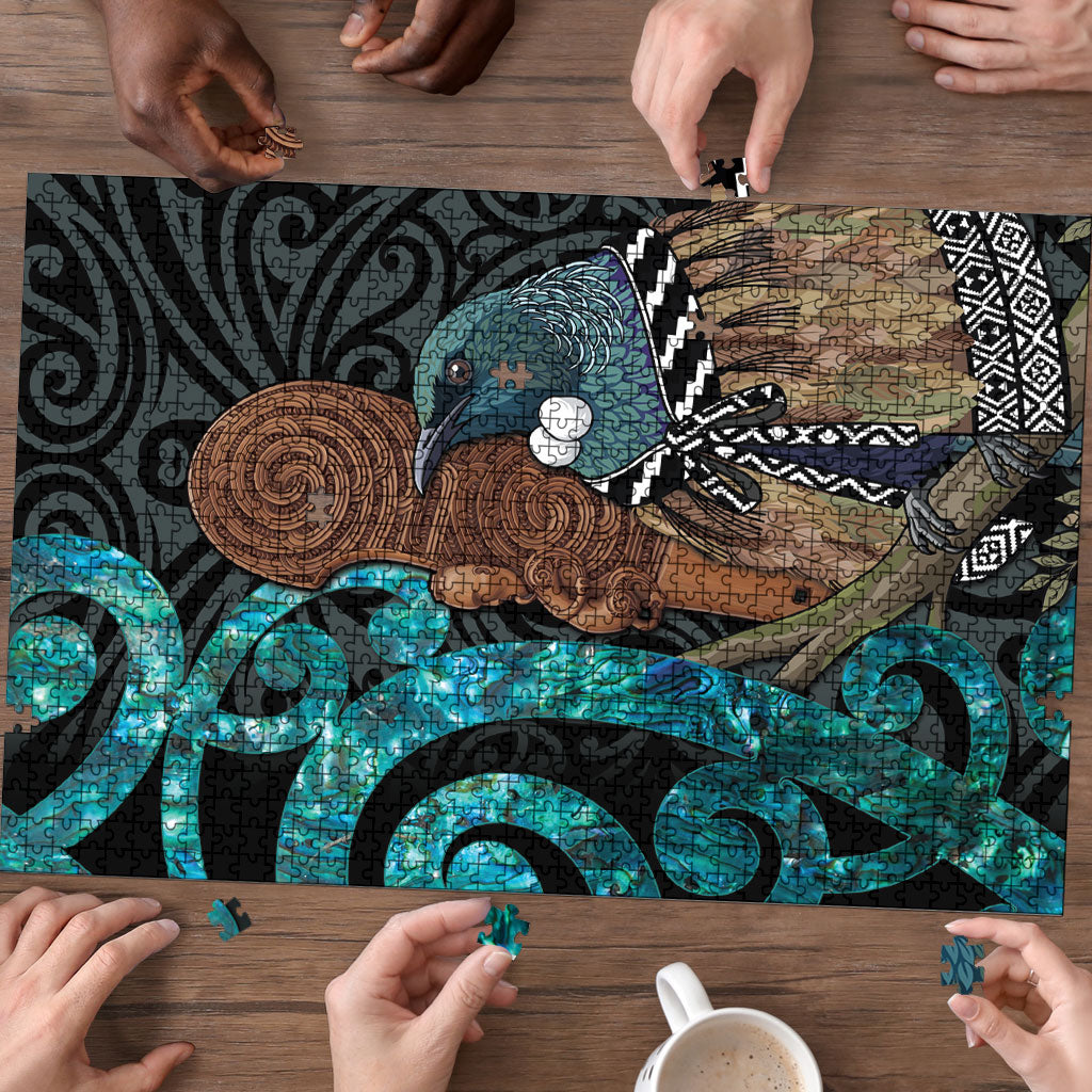 New Zealand Tui Bird Wahaika Puzzle Maori Weapon Paua Shell Koru Pattern LT22 - Polynesian Pride