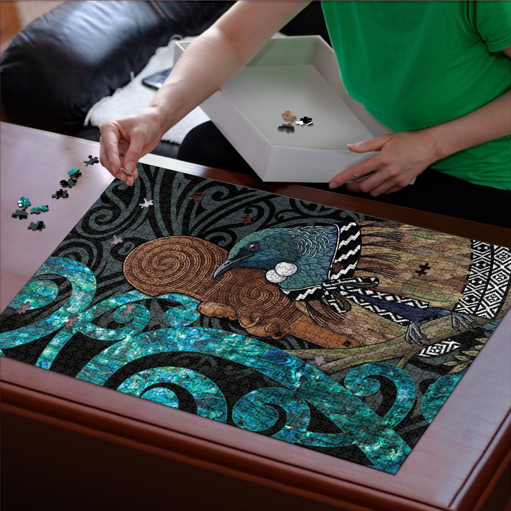 New Zealand Tui Bird Wahaika Puzzle Maori Weapon Paua Shell Koru Pattern LT22 - Polynesian Pride