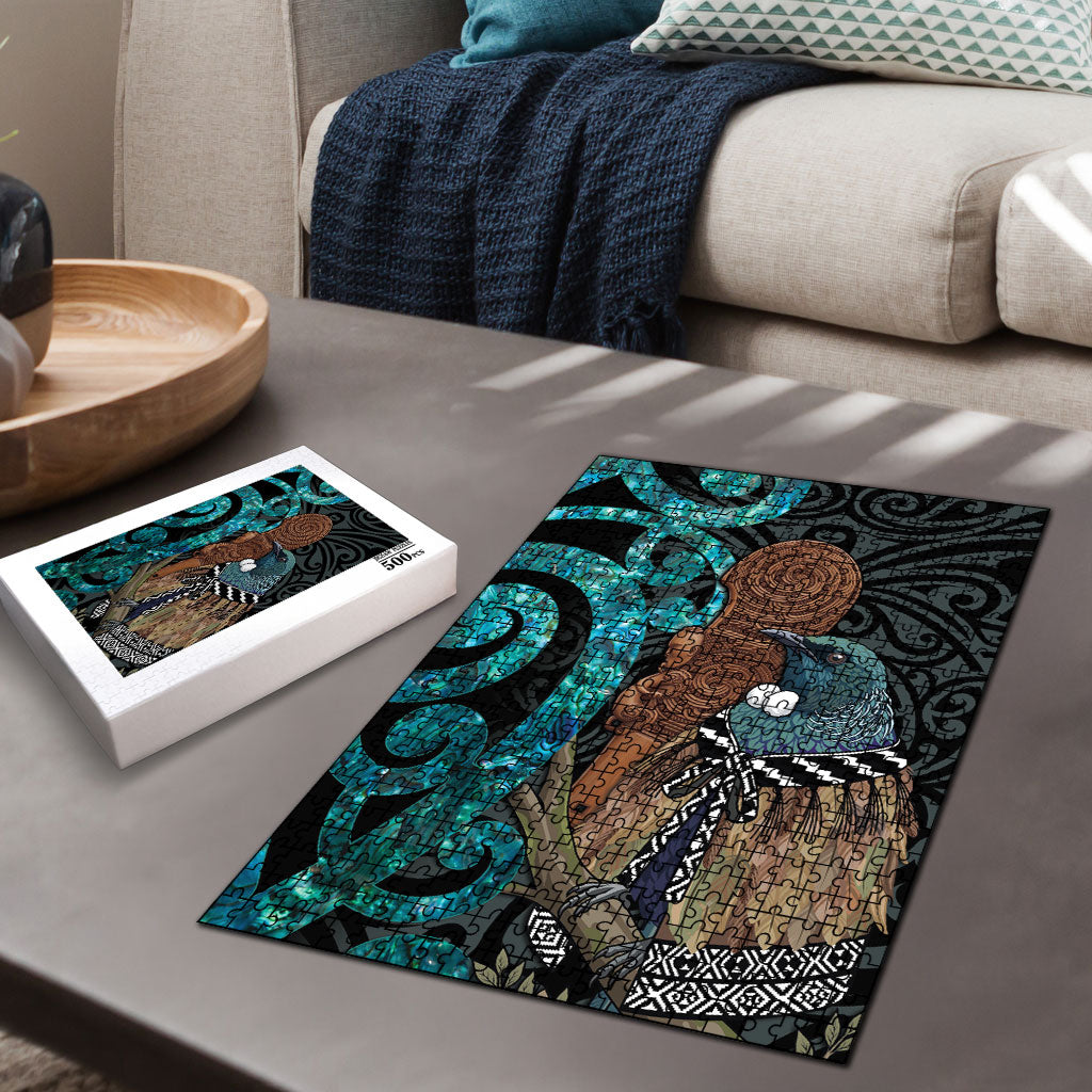 New Zealand Tui Bird Wahaika Puzzle Maori Weapon Paua Shell Koru Pattern LT22 - Polynesian Pride