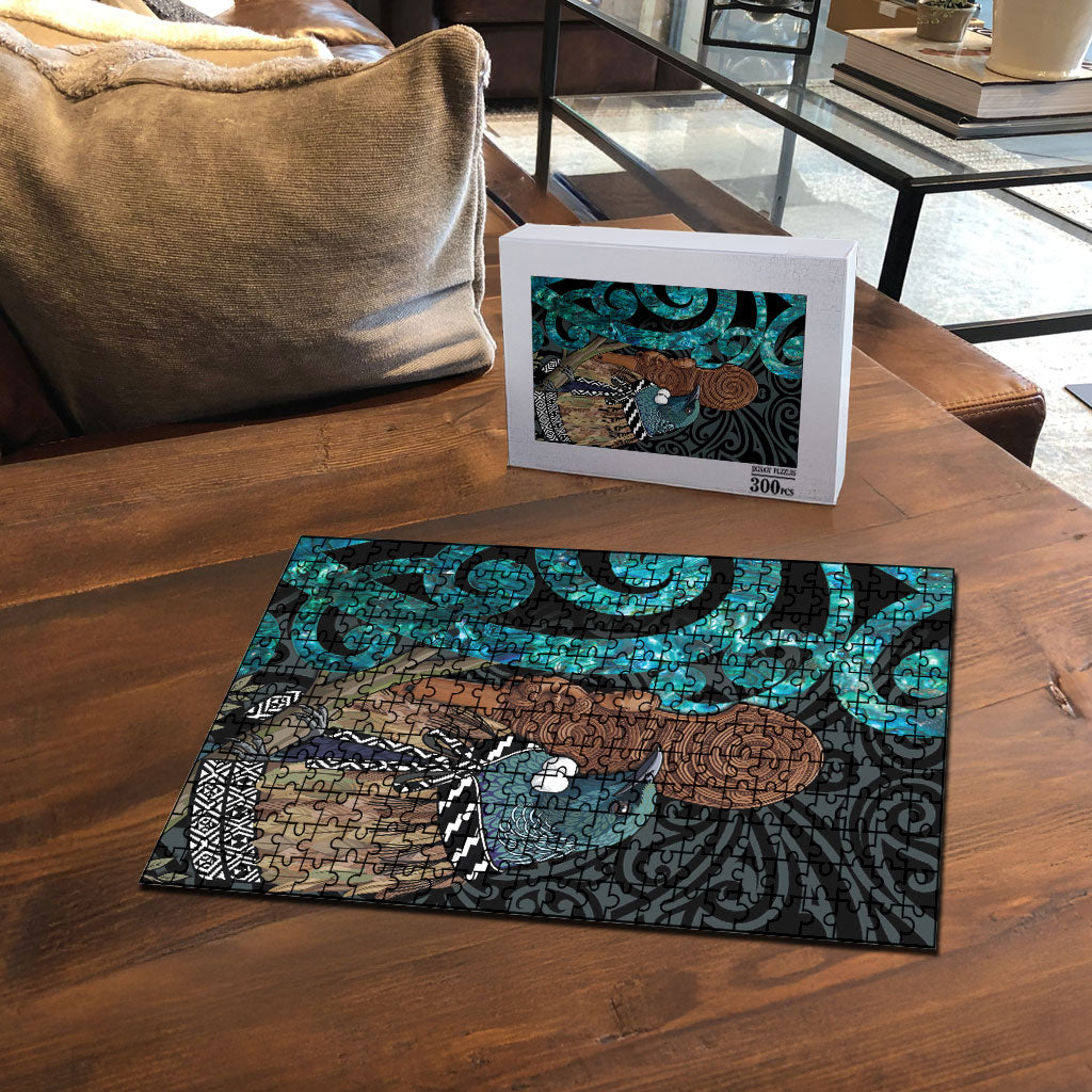 New Zealand Tui Bird Wahaika Puzzle Maori Weapon Paua Shell Koru Pattern LT22 - Polynesian Pride