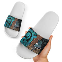New Zealand Tui Bird Wahaika Slide Sandals Maori Weapon Paua Shell Koru Pattern LT22 - Polynesian Pride