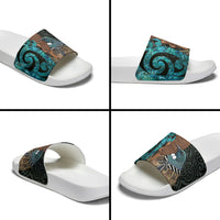 New Zealand Tui Bird Wahaika Slide Sandals Maori Weapon Paua Shell Koru Pattern LT22 - Polynesian Pride