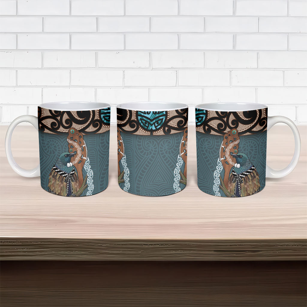New Zealand Tui Bird Maripi Ceramic Mug Maori Weapon Kowhaiwhai Pattern LT22 - Polynesian Pride