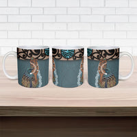 New Zealand Tui Bird Maripi Ceramic Mug Maori Weapon Kowhaiwhai Pattern LT22 - Polynesian Pride