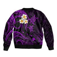 Personalised Niihau Hawaii Sleeve Zip Bomber Jacket Polynesian Tattoo and Pacific Plumeria Purple Vibe LT9 - Polynesian Pride