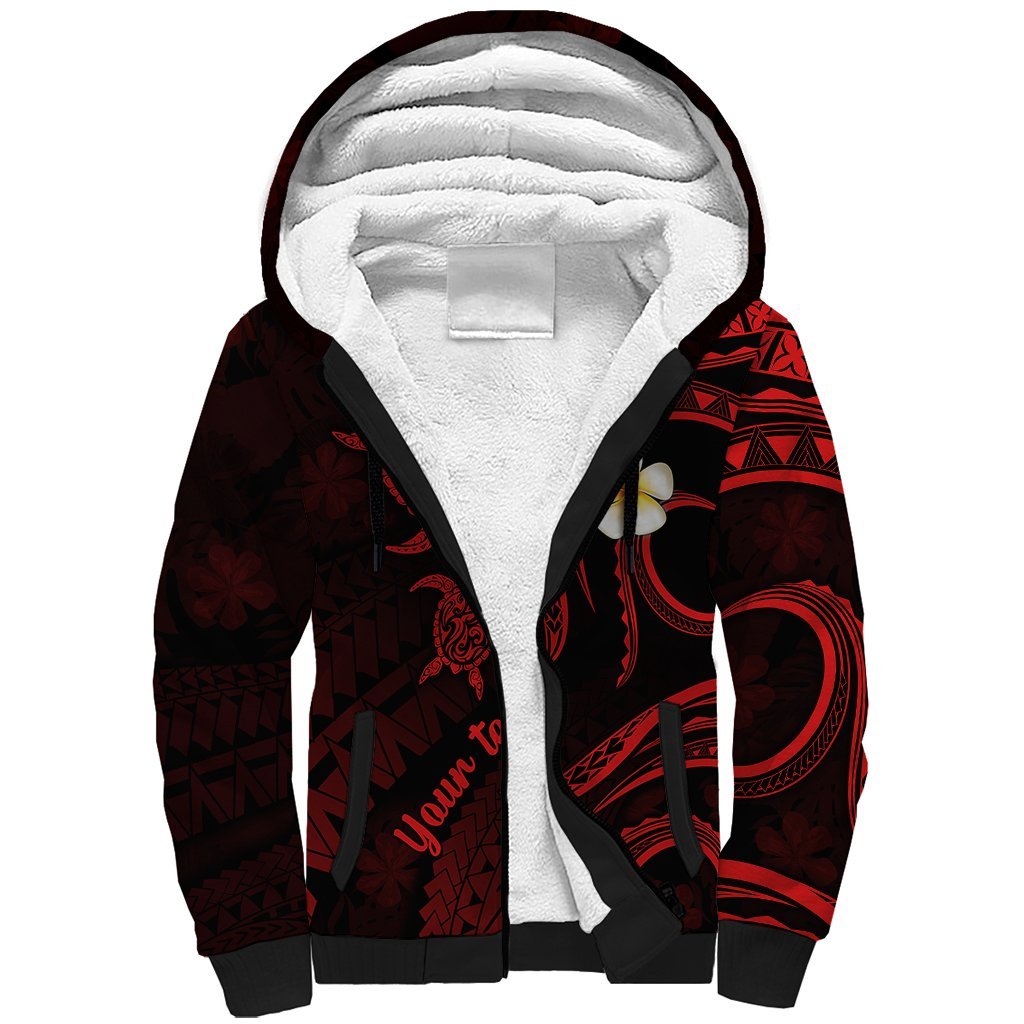 Personalised Niihau Hawaii Sherpa Hoodie Polynesian Tattoo and Pacific Plumeria Red Vibe LT9 Unisex Red - Polynesian Pride