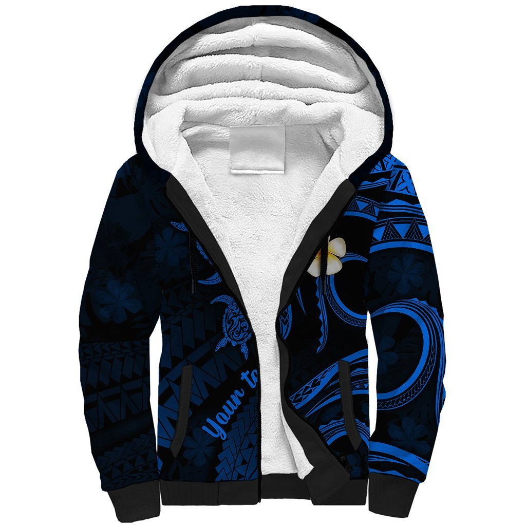 Personalised Lanai Hawaii Sherpa Hoodie Polynesian Tattoo and Pacific Plumeria Blue Vibe LT9 Unisex Blue - Polynesian Pride