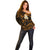 Personalised Lanai Hawaii Off Shoulder Sweater Polynesian Tattoo and Pacific Plumeria Gold Vibe LT9 - Polynesian Pride