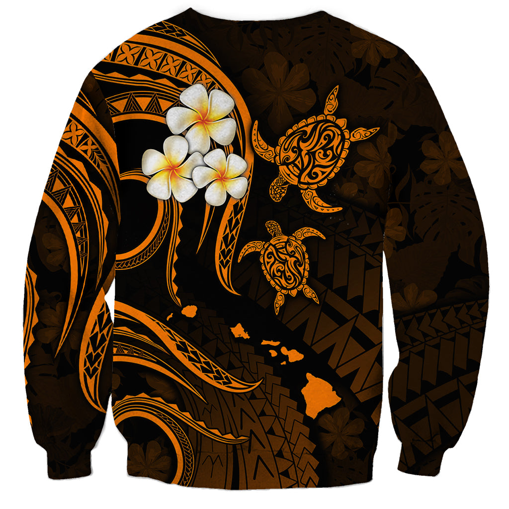 Personalised Lanai Hawaii Sweatshirt Polynesian Tattoo and Pacific Plumeria Gold Vibe LT9 - Polynesian Pride