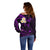 Personalised Lanai Hawaii Off Shoulder Sweater Polynesian Tattoo and Pacific Plumeria Purple Vibe LT9 - Polynesian Pride