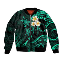 Personalised Lanai Hawaii Bomber Jacket Polynesian Tattoo and Pacific Plumeria Turquoise Vibe LT9 Unisex Turquoise - Polynesian Pride