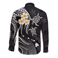 Personalised Lanai Hawaii Long Sleeve Button Shirt Polynesian Tattoo and Pacific Plumeria White Vibe LT9 - Polynesian Pride