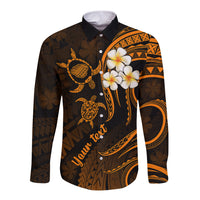 Personalised Kauai Hawaii Long Sleeve Button Shirt Polynesian Tattoo and Pacific Plumeria Gold Vibe LT9 Unisex Gold - Polynesian Pride