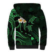 Personalised Kahoolawe Hawaii Sherpa Hoodie Polynesian Tattoo and Pacific Plumeria Green Vibe LT9 - Polynesian Pride