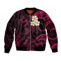 Personalised Kahoolawe Hawaii Bomber Jacket Polynesian Tattoo and Pacific Plumeria Pink Vibe LT9 Unisex Pink - Polynesian Pride