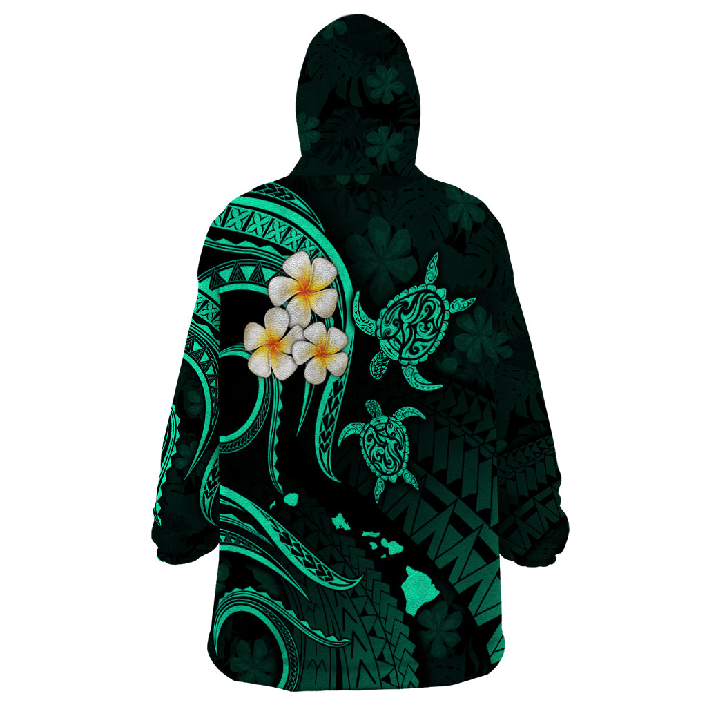 Personalised Kahoolawe Hawaii Wearable Blanket Hoodie Polynesian Tattoo and Pacific Plumeria Turquoise Vibe LT9 - Polynesian Pride